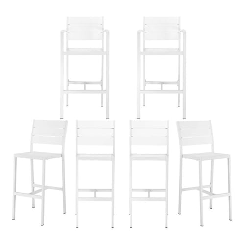 Pemberly Row 44" Aluminum Outdoor Bar Stools, White Finish, Set of 6, Rust-Resistant Modern Style, Easy Assembly, Durable Patio Furniture for Bar or Outdoor Dining