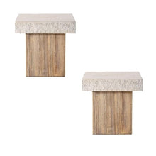 COSIEST Outdoor Medium Side Table, Patio Coffee Table, 19.7 inches Square MgO End Stool with Faux Wooden Pedestal Base,for Patio, Garden, Backyard, Antique Beige