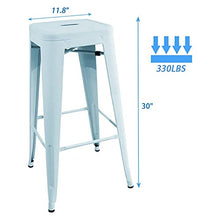ZDXY Set of 4 Metal Bar Stools Breakfast Stool Kitchen Chair for Counter Height Indoor-Outdoor Modern Stackable Industrial Stools, 30 Inches (Light Blue)