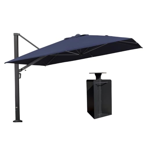 OROTLECT 11' Square Cantilever Umbrella With Crank Lift Counter With Base In Ground,Navy