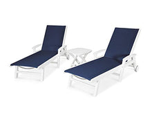 POLYWOOD® Coastal 3-Piece Wheeled Chaise Set in White/Navy Blue Sling