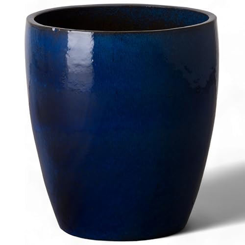Emissary Home and Garden Bullet 18 in. Blue Ceramic Round Planter (18 in. L x 18 in. W x 21 in. H) with Drainage Hole
