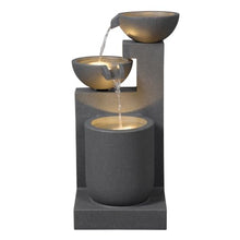 Gray Modern Tiered Bowl Fountain, Decorative Water Fountain with LED Lights and Quiet Pump, Indoor Outdoor Water Feature for Patio, Garden, Deck, Balcony, Office and Home Décor