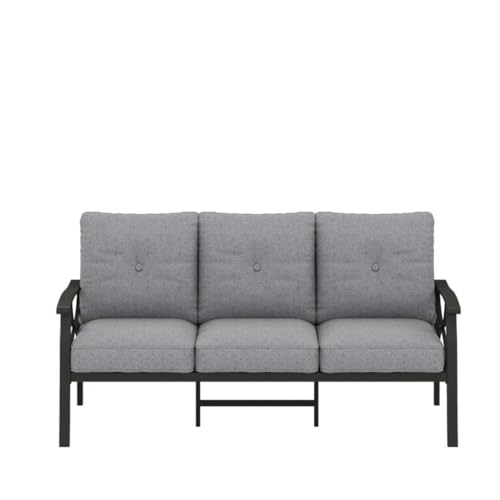 callmego Sturdy All-Weather Outdoor Loveseat with Comfortable Cushioned Seating and Durable Metal Frame for Patio or Deck Use (Gray+ Khaki + Polyester-1)