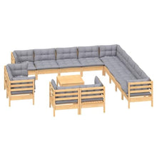 HKQWPBF 14 Piece Patio Lounge Set with Gray Cushions Solid Pinewood