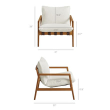 Modway Nomi Teak Wood Outdoor Sling Accent Chair in Natural White - Faux Leather Vegan Patio Armchair with Removable Cushioned Upholstery