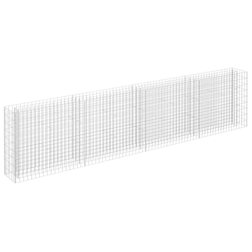Makastle Gabion Raised Bed Outdoor 141.7" x 11.8" x 35.4" Silver Galvanized Steel Weather Resistant Modern Rectangular Floor Standing Planter