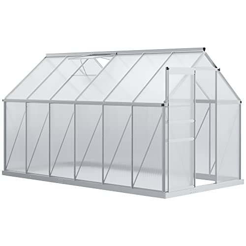 Outsunny 6' x 12' x 6.5' Polycarbonate Greenhouse Roof Vent Walk-in Silver