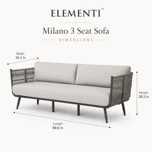 Outdoor Couch Elementi Milano Patio Sofa, 3 Seat Outdoor Patio Furniture Sofa with Aluminum Rope Frame and Sunbrella Canvas Granite 5402 Cushions, Dark Gray, 88.6 x 30.3 x 28.3 in