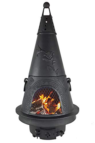 The Blue Rooster Garden Cast Aluminum Chiminea in Charcoal 44" Outdoor Fireplace with Ash Access Door
