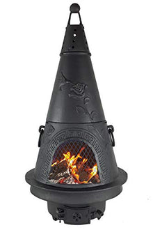 The Blue Rooster Garden Cast Aluminum Chiminea in Charcoal 44" Outdoor Fireplace with Ash Access Door
