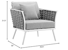 Afuera Living Outdoor Patio Chair Set, Powder-Coated Aluminum Frame, White and Gray Finish, All-Weather Cushions, Dense Foam Padding, Polyester Rope Back, Contemporary Style (Set of 2)