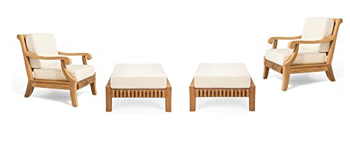 WholesaleTeak Giva 4 Pc Lounge Chair Set: 2 Lounge Chairs & 2 Ottomans with Cushions in Sunbrella Fabric #12GV4