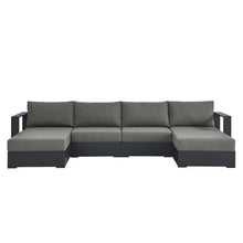 Modway Tahoe Aluminum 4-Piece Outdoor Patio Furniture Gray Charcoal, Modular Sectional Sofa Set with Chaise Lounges, Weather-Resistant Cushion, Ideal for Deck, Backyard, Poolside