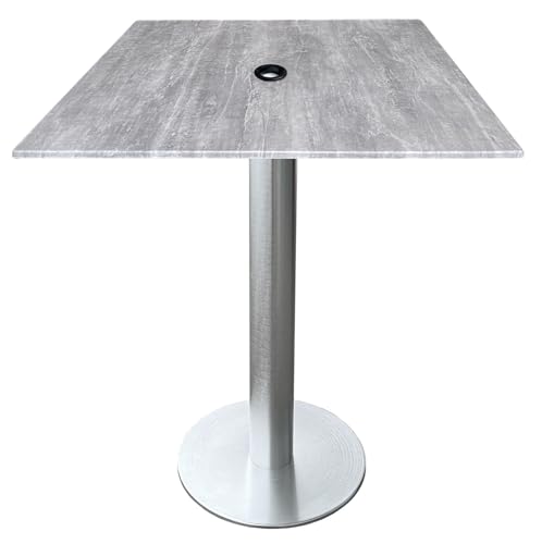 Holland Bar Stool Co. Indoor/Outdoor 42" Tall OD219 Brushed Aluminum Table with 36" x 36" Square EuroSlim Greystone Top with Umbrella Hole