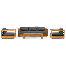 Santorini Outdoor Grey Olefin Fabric & Natural Teak Sofa Set