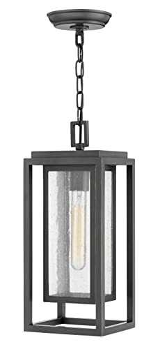 Hinkley Republic Medium Hanging Outdoor Lantern, Low Voltage, LED Included, Composite, Clear Seedy Glass Panes, Anti-Fading Finish, Oil Rubbed Bronze Finish