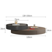 Hhaoran-9863 Side End Table Rotating Oval Coffee Table Set, Modern Luxury Glass Table for Small Spaces, Stylish and Functional Home Furniture Accent Coffee Table for Living Room Bedroom Office(Brown)