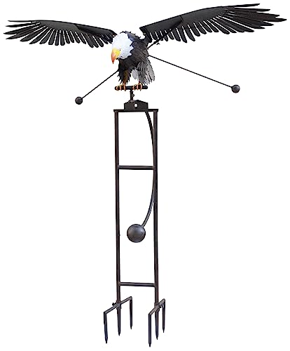 RCS Gifts Red Carpet Studios Garden Stake Yard Art Metal and Glass Balance Rocker with 6-Prong Stake, Jumbo 6.16 Feet Tall, Flying Eagle