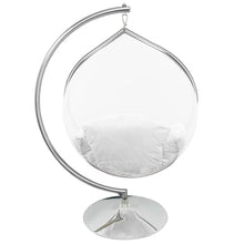 SK CHUMRA Hanging Chair - Transparent Acrylic Bubble, Waterdrop Shape, Indoor Swing Chair with Gold/Chrome Stand, Durable Fabric Cushion - Luxury Accent for Living Room, Bedroom (Chrome/White)