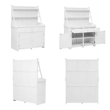 ChicFurnit Fir Wood Garden Potting Bench Table 65-inch Workstation with Storage Shelf Drawer Cabinet White