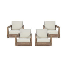 Christopher Knight Home Wayne Outdoor Acacia Wood Club Chairs (Set of 4), Brown and Beige