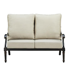 Oakland Living Black Aluminum Patio Deep Seating Outdoor Two Seater Loveseat with Light Grey Cushions