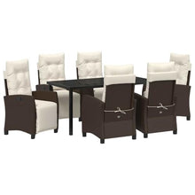 WHOPBXGAD Modern 7-Piece Brown Poly Rattan Garden Dining Set with Cushions, Outdoor Patio Furniture Set with Adjustable Chairs and Glass Table for Backyard, Terrace, Poolside