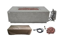 ELEMENTI Andes Propane Gas Fire Pit Table | Rectangular Concrete Fireplace with Concealed Propane Tank Storage Drawer | Electronic Ignition | Light Gray