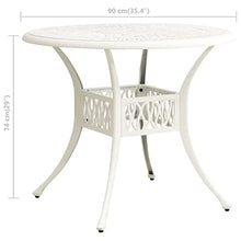 KGFHERENB White Round Garden Table 35.4 Inch Cast Aluminum Outdoor Dining Table with Umbrella Hole Matte Metal Patio Table for 4 People Garden Terrace Balcony Bistro Furniture