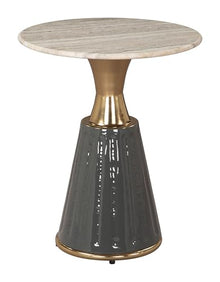 Glasa Side Table Multicolor, White End Table, Modern Style, Natural Marble Round Shape Tabletop, MDF, Indoor Living, 18.1" W x 18.1" D x 22.2" H
