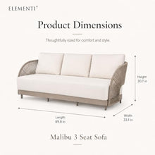 Outdoor Couch Elementi Malibu Patio Sofa, 3 Seat Outdoor Patio Furniture Sofa with Aluminum Rope Frame and Sunbrella Canvas 5453 Cushions, Taupe, 89.8 x 33.1 x 30.7 in