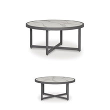 Signature Design by Ashley North Island Outdoor Coffee Table, Contemporary Patio Table With Marble Look Sintered Stone Top, Rust-Resistant Aluminum for Porch or Patio, Gray