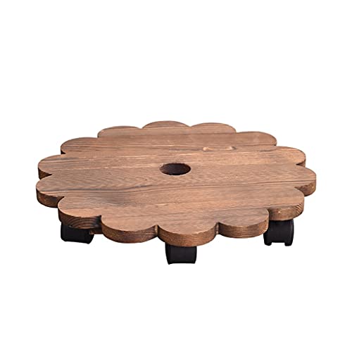 OREKPOT Plant Stand Wooden Round Flower Pot Tray with Wheels Heavy Planter Flowers Pot Mover Trolley Planter Stand