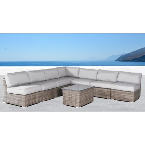 Homyee 8 Pieces Wicker Modular Sofa Set with Washable Cushions and Aluminum Frame for Backyard, Outdoor Conversation Set with Steel-Top Coffee Table for Lawn, Poolside, Yard