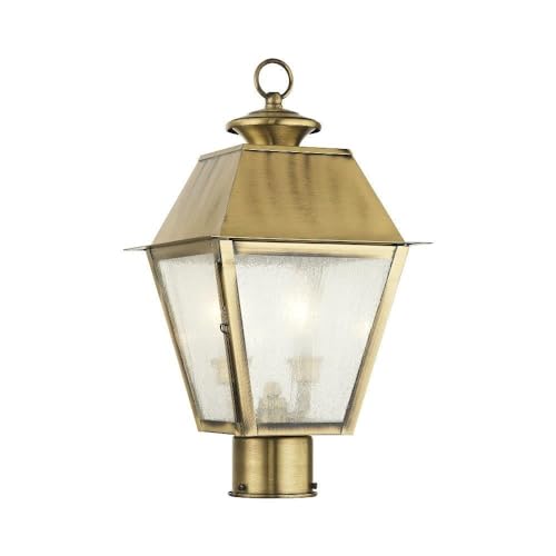 Livex Lighting 2166-01 2-Light Outdoor Post Lantern, Antique Brass