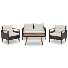 YWMLFZ 4-Piece Garden Furniture, Patio Seating Set, PE Rattan Outdoor Sofa, Wood Table and Legs