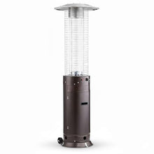 46,000 BTU Bronze Round Commercial Propane Outdoor Patio Heater with Glass Flame Tube and Protective Mesh – Freestanding Steel Design with Wheels for Patio, Deck, Restaurant, Poolside, Events