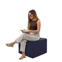 FDP 24" Square Oversized Outdoor Ottoman Featuring Sunbrella Two-Tone - Weather-Resistant, Fade-Resistant, Fully Assembled Patio Furniture for Backyard or Poolside Seating, 18" H - Indigo/Navy