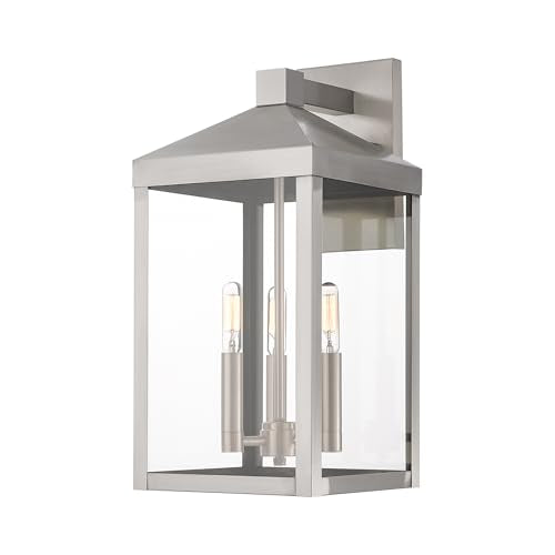 Livex Lighting 20584-91 3-Light Outdoor Wall Lantern, Brushed Nickel