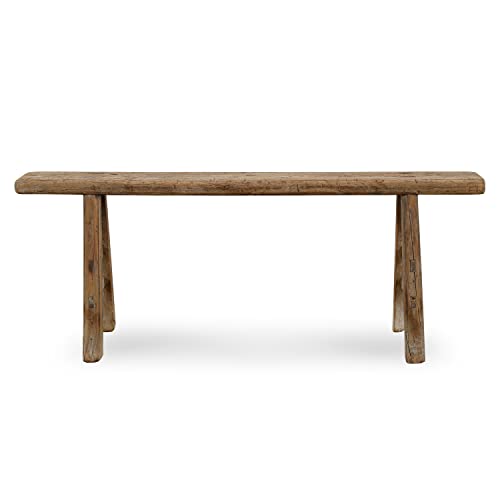 Artissance Handmade Wooden Entryway Bench, Vintage Noodle Bench for Living Room, Bedroom, or Entryway, End of Bed Bench, Weathered Natural Wood Bench Indoor Farmhouse Decor