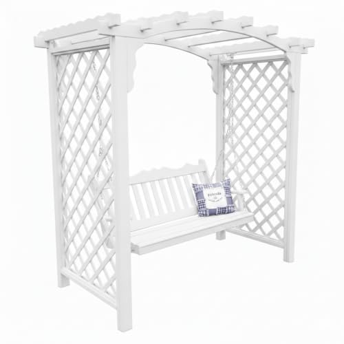 Keystone Amish Co. Newberry Cedar Garden Arbor, Heavy Duty Outdoor Wooden Archway Trellis for Climbing Plants, Amish Crafted, Made in USA & Swing, 5-Foot, White Paint