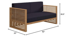 Modway Carlsbad Modern Teak Wood Fabric Patio Loveseat Navy Natural