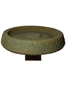 Solid Rock Stoneworks Floral Birdbath 26in Tall x 18in Diameter Brushed Moss Color