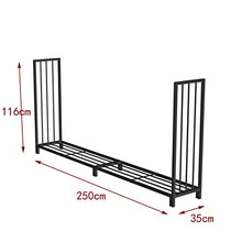 Firewood Rack 8Ft Firewood Rack Outdoor Heavy Duty Log Rack,Home Fireplace Steel Wood Pile Rack Metal Firewood Storage Rack Holder,For Patio Fire Log Stacker Stand Lumber (Black L250*W35*116CM)