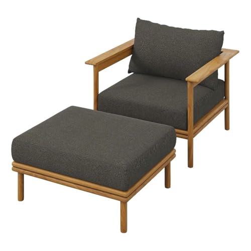 Modway Wren Teak Wood Outdoor Patio Armchair and Ottoman Set in Natural Flint Gray