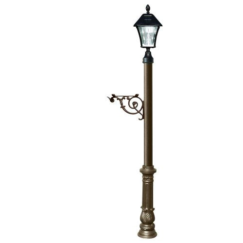 Qualarc Lewiston Post System only with Bayview Solar Lamp, Support Bracket and Ornate Base - Bronze