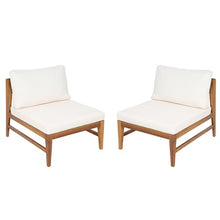 Christopher Knight Home Suri Set of 2 Acacia Wood Lounge Chair Outdoor, Contemporary Accent Chair Set with Weather Resistant Cushion, Deep Seating Armless, Comfy Patio Chairs, Teak + Cream