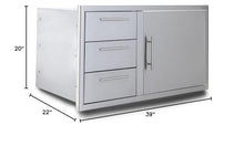 Blaze 39-Inch Stainless Steel Access Door & Triple Drawer Combo | Commercial-Grade 304 Stainless Steel | Soft-Close Hinges | Ambient Drawer Lighting | Curved Handles | BLZ-DDC-R-39-LTSC