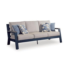 Beco Outdoor 3-Seater Sofa w 4 Pillows, Beige, Navy Blue Nuvella, 83 Inch